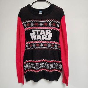 Star Wars Ugly Christmas Sweater Mens Large Darth Vader Storm Troopers Red Black